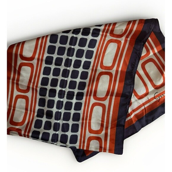 Vintage Head Neck Scarf JS Germain Red White Blue Geometric Retro Made In Italy - Picture 5 of 9